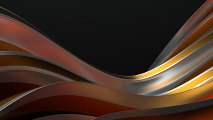 Wall Mural - delicate abstract background made of curves of silver lines on a dark background with gold bands