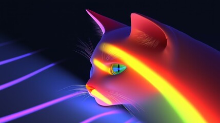Wall Mural - vibrant neon cat in dark with colorful light reflections