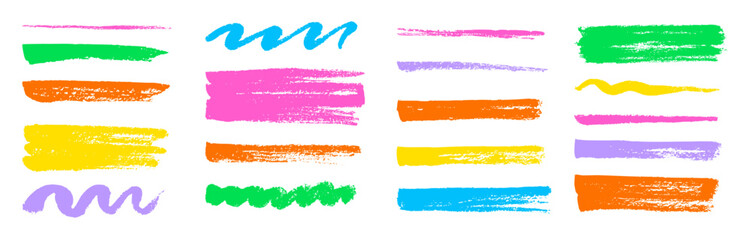 Aufkleber - Brush texture stroke pencil color underline highlight. Marker pen highlight stroke. Vector hand drawn brush underline element set for accent, crayon texture emphasis effect. Chalk vector illustration