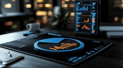 Poster - Business analytics dashboard displaying graphs and charts in a modern office at night