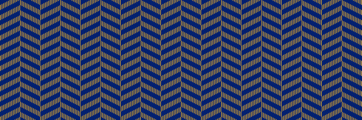 Poster - Seamless masculine chevron pattern. Blue and brown geometric background for design textile, fabric swatch, scarf cloth print. Navy colored repeating wallpaper. Vector backdrop