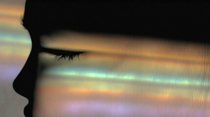 Poster - Dreamy silhouette against colorful prismatic light reflection