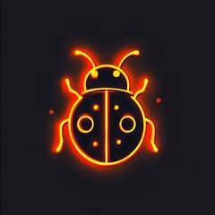 Poster - On a dark background, a bright orange neon sign in the form of a ladybug shines brightly