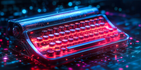 Poster - Futuristic Typewriter with AI Enhancements Revolutionizing Content Generation in Media and Publishing Industry