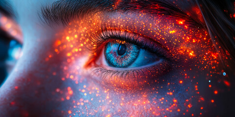 Fototapete - Closeup of Human Eye with Futuristic Digital Light Effects Reflecting Advanced Technological Creativity