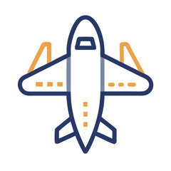 Poster - Vector icon representing an airplane viewed from above showcasing its wings and body design in simple lines and two colors