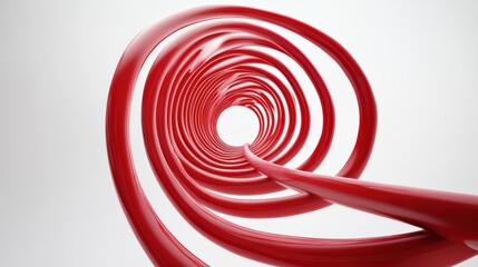 Poster - abstract red spiral tunnel creating a dynamic sense of depth and movement against a white backdrop