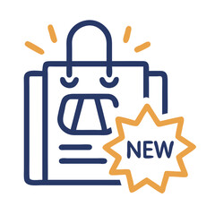 Poster - New arrivals icon representing fresh merchandise with a shopping bag and alert emblem indicating release of new products