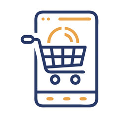 Poster - Online shopping cart icon displayed on mobile device screen symbolizing e-commerce activity and digital retail engagement for consumers