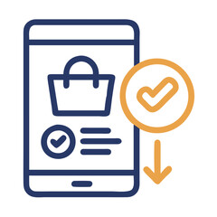 Poster - Purchase confirmation icon indicating successful transaction with shopping bag symbol on a mobile device screen