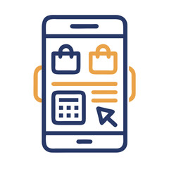 Poster - shopping app icon featuring vector design with bags and cursor symbolizing online retail activities