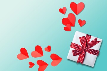 Sticker - Gift present box for Valentine's day with red hearts