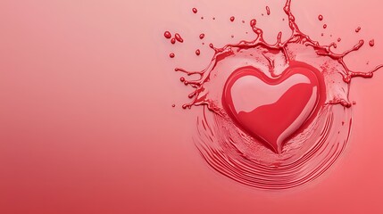 Poster - Red heart shape emerging from liquid splash on pink background, dynamic motion effect creates romantic mood for Valentine's Day designs and love themes.