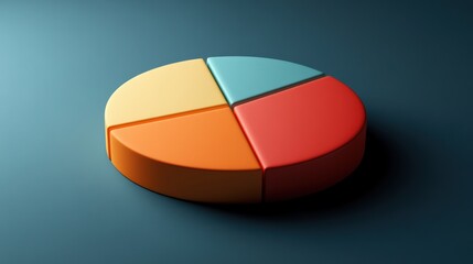 Poster - Colorful pie chart divided into four segments on a smooth blue surface, representing data analysis