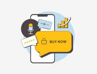 Poster - Voice shopping simplifies online purchases using voice commands. Smart assistants process orders, enhancing e-commerce with hands-free convenience, AI-powered recommendations and seamless transactions
