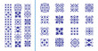 © Nastya - Set of italian tiles background in blue. Mosaic pattern for ceramic. Decoration geometric frame border line