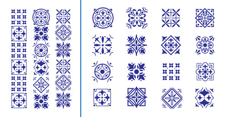 set of italian tiles background in blue. mosaic pattern for ceramic. decoration geometric frame bord