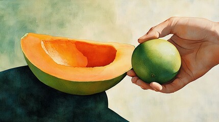 Wall Mural -  Person holding half-eaten melon