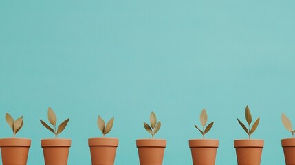 Wall Mural -   Potted plants on blue background with copy space