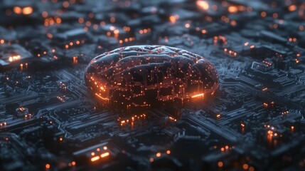 Poster - brain circuit board artificial intelligence concept with glowing lights