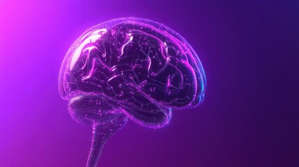 Poster - Futuristic Neon Circuit Brain Illustration on Purple Gradient Background