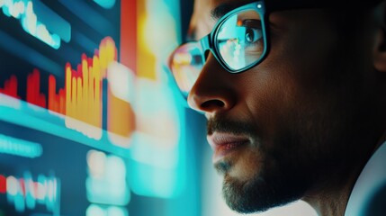 Poster - A close-up of a business professional using AI-powered analytics software to enhance business decision-making