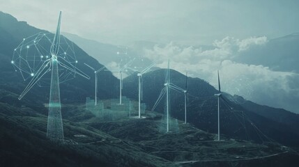 Poster - Advanced AI monitoring renewable energy grids, visualized in a sleek, high-tech style, copy space for text right or left or center choose one position, photo shot