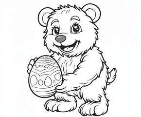 Canvas Print - A cute bear holding an Easter egg, coloring page for kids, simple outline illustration. Coloring book.