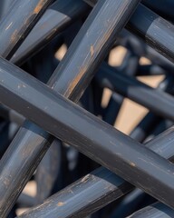Poster - Twisted metal rods forming chaotic structures, leaving structured blank areas for branding