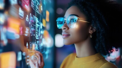 Poster - A woman using a chatbot to obtain information about the future of work and employment