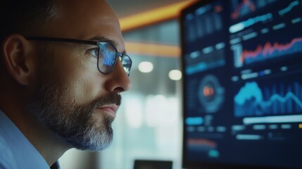 Poster - A close-up of a business professional using AI-powered analytics software to enhance business decision-making