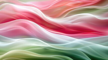Poster - A colorful abstract wave pattern featuring soft gradients of pink, white, and green, creating a serene and fluid visual effect.