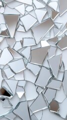 Poster - Shattered mirror fragments carefully arranged to create a structured yet chaotic composition, leaving negative space for text positioning.