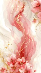 Poster - A delicate floral design featuring soft pink hues, flowing textures, and golden accents, creating an elegant and serene atmosphere.