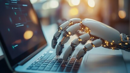 Poster - man using laptop for searching of technology smart open AI or artificial intelligence using an artificial intelligence chatbot developed.