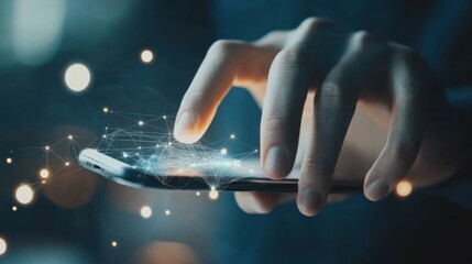 Fototapete - Man touch icon ai and use smartphone, Marketers education, research, analyze media video streaming content creation and online marketing strategies to grow their digital business.