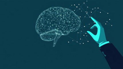 Poster - Businessman hand touching digital brain for artificial intelligence illustration
