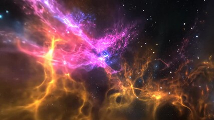Wall Mural - Vibrant cosmic nebula showcasing swirling colors and dynamic energy in deep space, captivating the viewer with its celestial beauty