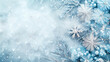 © Volodymyr - Elegant icy blue christmas decorations with frosty snowflakes, perfect for holiday greeting cards, winter-themed designs, and festive marketing. Copy space