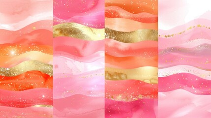 Poster - A vibrant abstract design featuring flowing waves of pink, orange, and gold hues, creating a rich, textured visual experience.