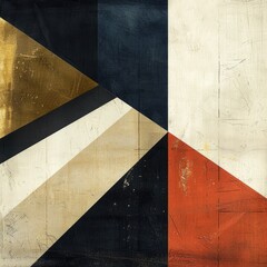 Poster - A geometric abstract design featuring triangles and shapes in muted colors, creating a textured, modern art aesthetic.