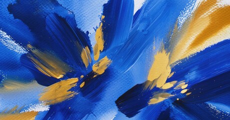 Poster - A vibrant abstract painting featuring bold blue strokes accented with bright yellow gold, creating a dynamic and energetic composition.