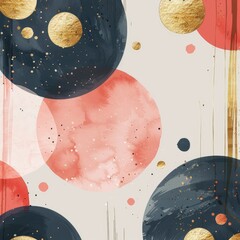 Poster - A vibrant abstract design featuring overlapping circles in shades of pink, dark blue, and gold, creating a modern and artistic aesthetic.