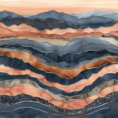Poster - A colorful abstract landscape featuring flowing waves of various hues, blending earthy tones and textures reminiscent of mountains and valleys.