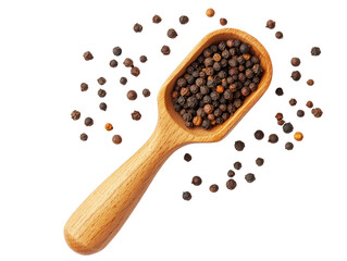 Isolated Black Pepper in Wooden Spoon