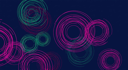 Poster - Abstract colorful circular lines on dark blue background