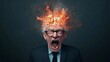 © olga_demina - Senior businessman screaming with exploding head from information overload and burnout, experiencing a mental health crisis and suffering from stress and dementia
