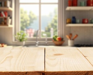 Wall Mural - A kitchen background with empty wooden countertop