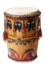 Isolated Decorated Drum with Native American Art