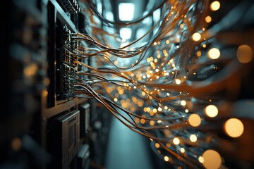 Aufkleber - A server farm's network backbone is showcased with tidy cables and switches, demonstrating the complex connections that facilitate smooth data transfer